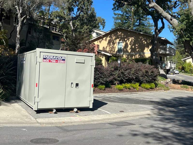 A portable storage unit located on the roadside in Santa Cruz County, CA